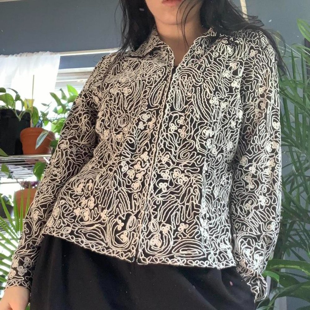 Quirky Sheer Zip Up With Unique Squiggle Texture - image 2